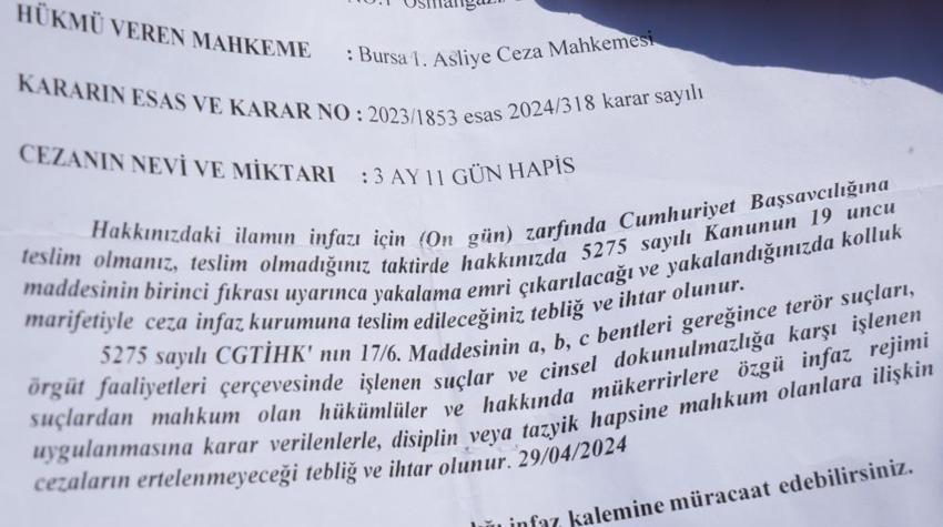 Mağdur olduğu davanın hükümlüsü oldu: 3 ay 11 gün hapis cezası yedi