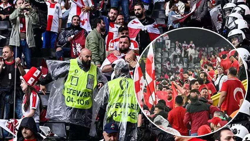 Türkiye-Gürcistan maçı öncesi büyük heyecan! Tribünde taraftarlar arasında gerginlik yaşandı