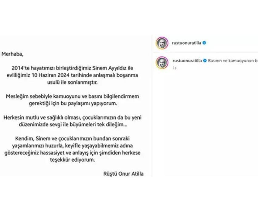 10 yıllık evlilik bitti! Rüştü Onur Atilla ve Sinem Akyıldız boşandı