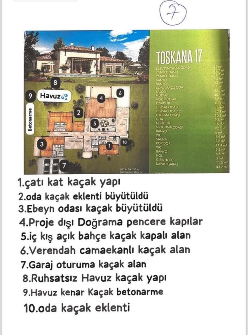 Lüks villalara kaçak kat yapılmış: 350 metrekarelik kullanım alanını kaçak yapılarla 580 metrekare çıktı