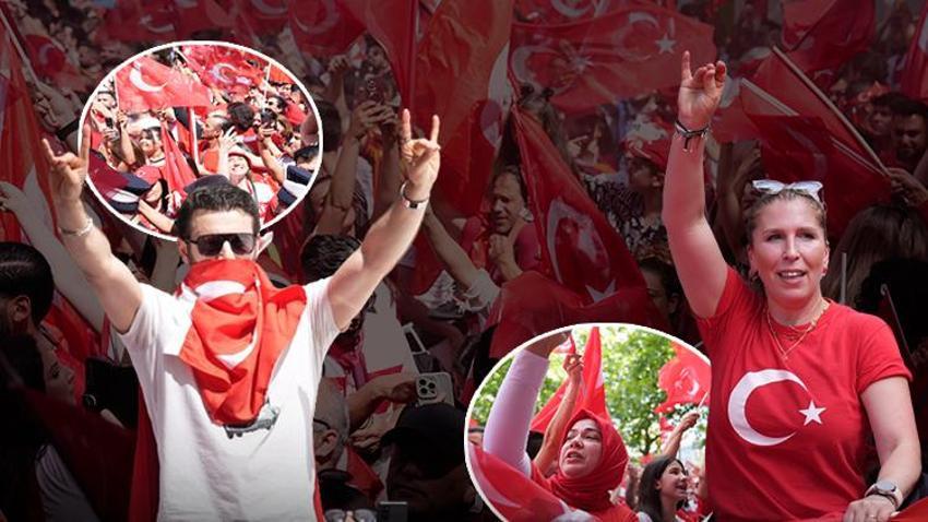 Berlin'de her yer kırmızı-beyaz! Binlerce kişi bozkurt işareti yapıp milli takıma böyle destek verdi