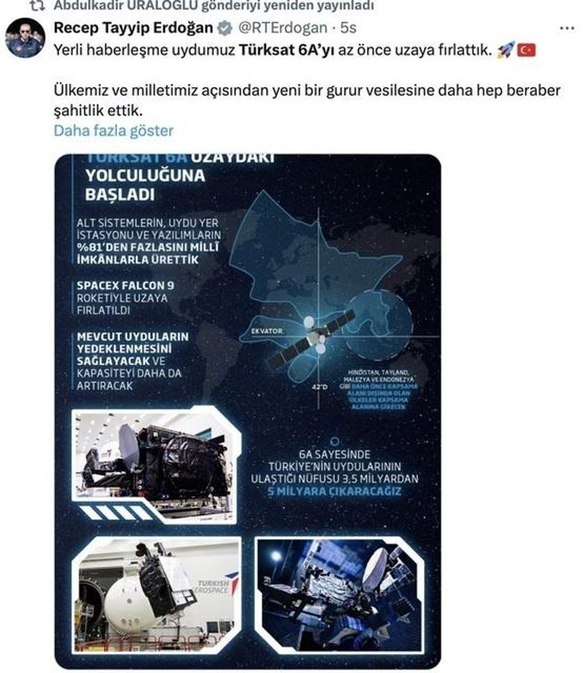 Türksat 6A nedir, özellikleri nelerdir? Türkiye'nin ilk yerli ve milli uydusu Türksat 6A uzaya fırlatıldı mı?