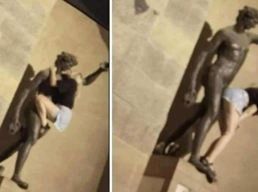 Kadın turist İtalyanları kızdırdı! Floransa'da ünlü heykelle müstehcen pozlar verdi!