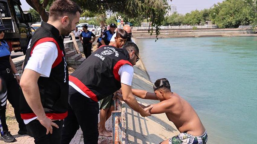 Adana polisi kanala giren çocuklara havuz sözü verdi