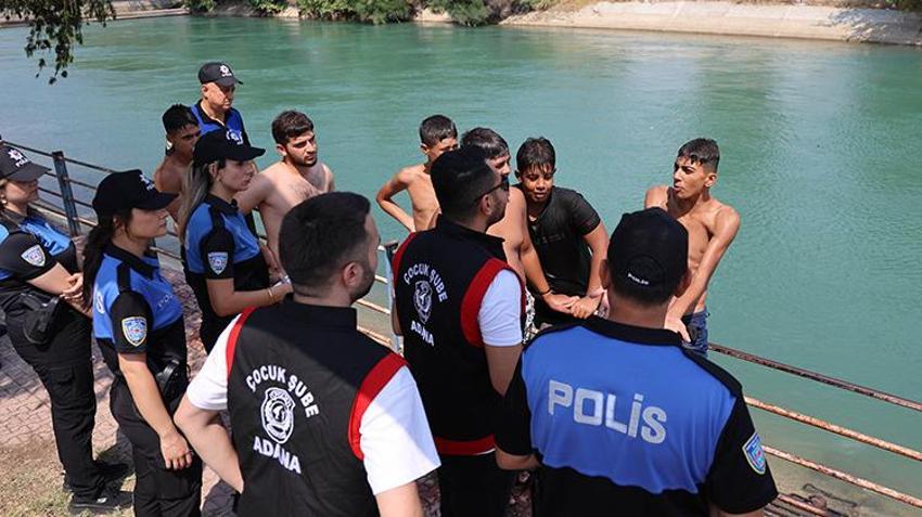 Adana polisi kanala giren çocuklara havuz sözü verdi