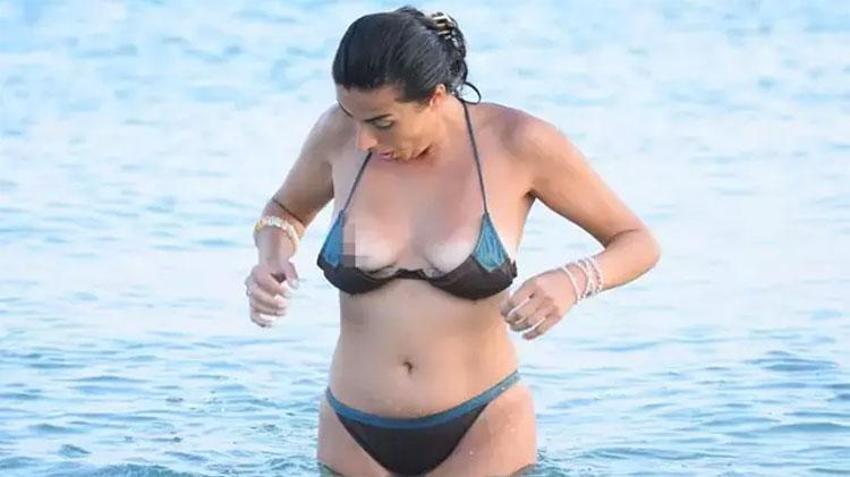 Duygu Çakmak'ın iskelede zor anları! Bikinisinin azizliğine uğradı