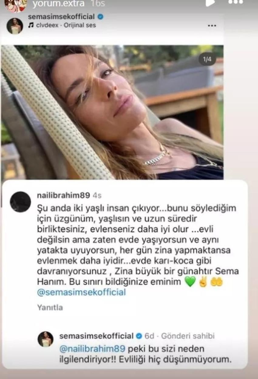 Ünlü oyuncu Sema Şimşek'e gelen yorum: Zina yapıyorsun!