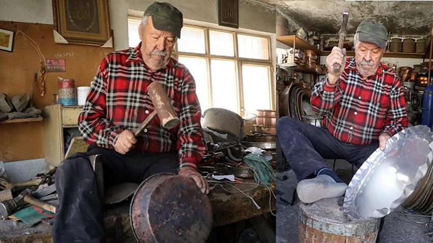 Burdur'da 67 yıllık bakırcı, günde 10 saat çalışıp, binlerce çekiç sallıyor