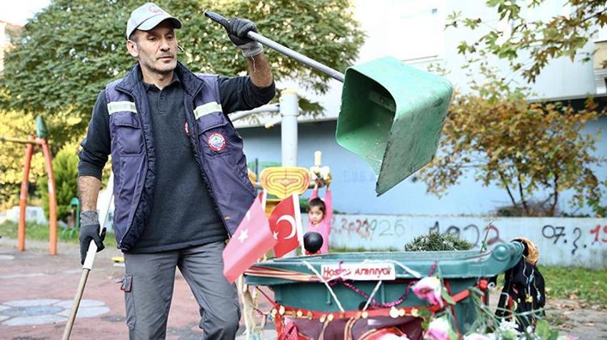 Giresun'da temizlik işçisi çöp kovasıyla sokaklara renk katıyor