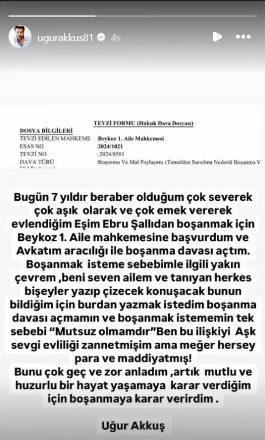 Uğur Akkuş'tan Ebru Şallı'ya: Meğer her şey paraymış, boşanıyorum