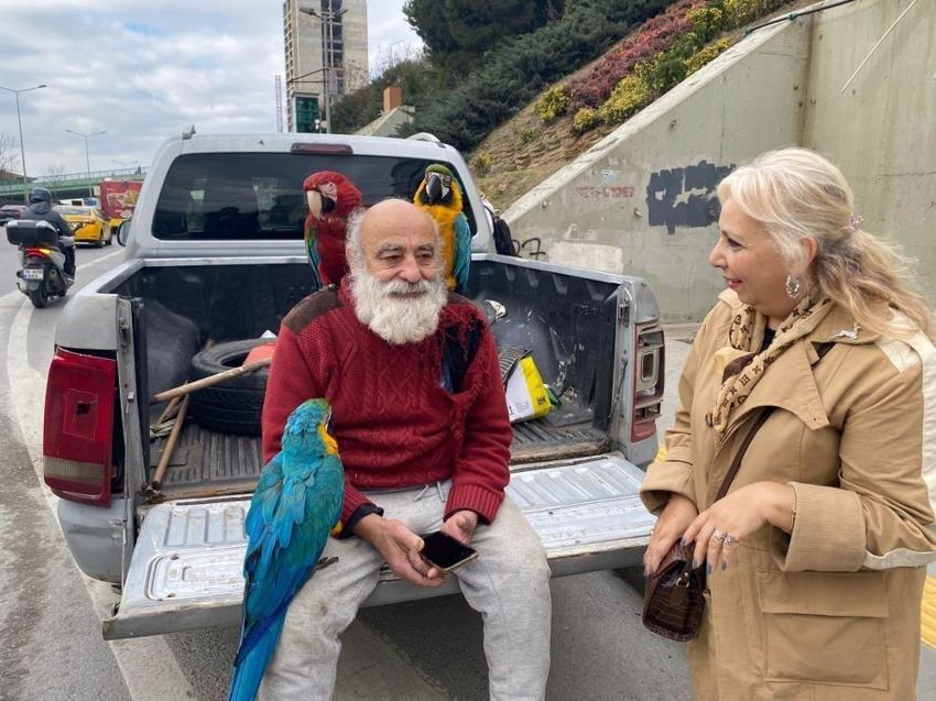 İstanbul'un "Papağanlı Amcası" görenlerin ilgi odağı oluyor