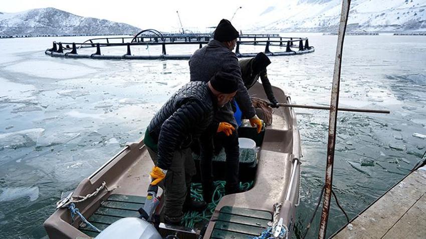 Erzincan'da balıkçıların buzlu göldeki balıkçılık mücadelesi görüntüleri Antarktika'yı anımsattı!