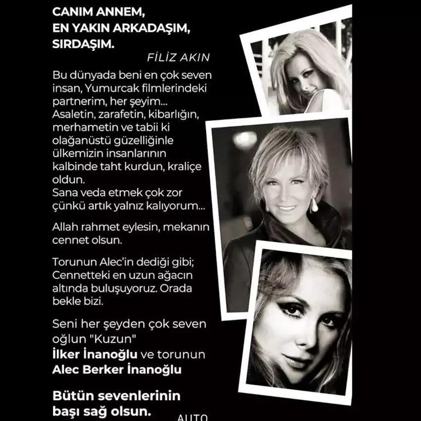 Filiz Akın'ın oğlu İlker İnanoğlu'ndan duygulandıran paylaşım
