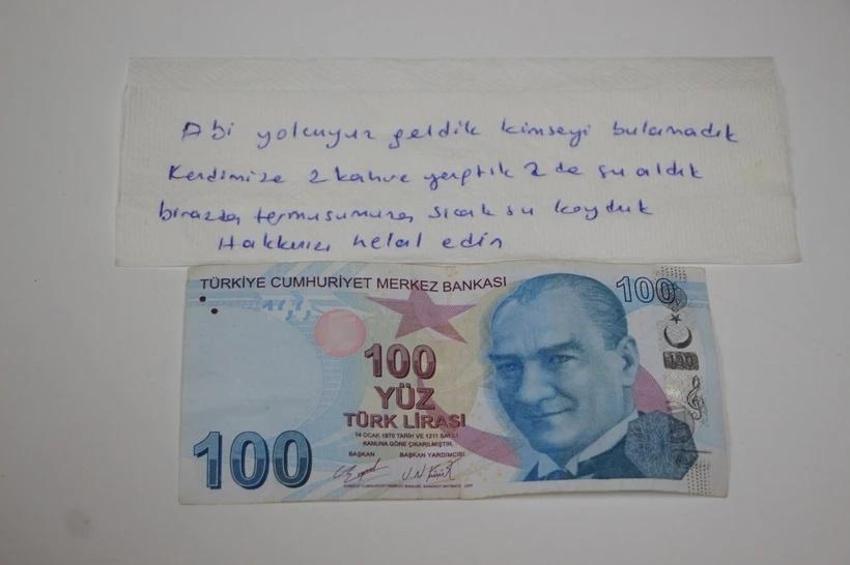 Kahve içip gittiler, helallik notu ve 100 lira bıraktılar