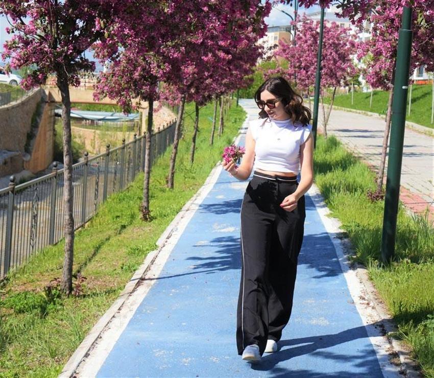 Muş'ta bahar geldi, çiçek açan Çin elması ağaçları kartpostallık görüntüler oluşturdu