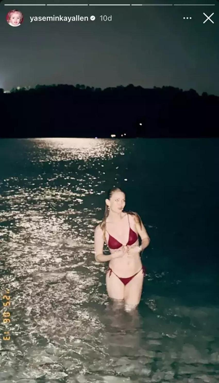 Yasemin Kay Allen'e sıcak bastı! Gece denize girdi