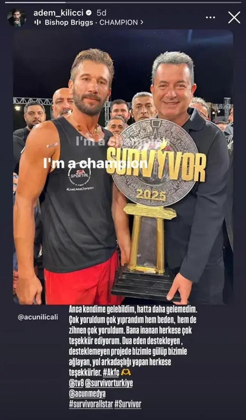 Adem Kılıççı Survivor şampiyonluğunu bu paylaşımla kutladı!