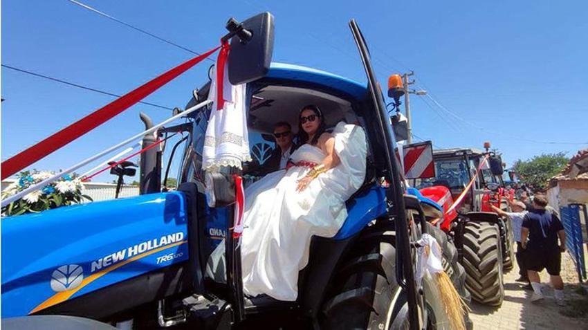 Keşan'da çiftçilerin unutulmaz düğünü! Böyle konvoy çok az görülür
