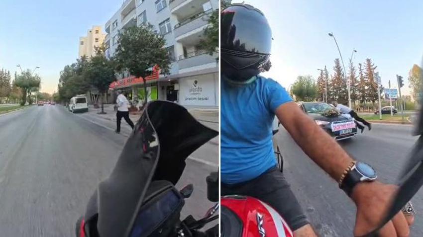 Adana'da akıl almaz görüntüler: Bahşiş için 150 metre koşup kaputa atladı