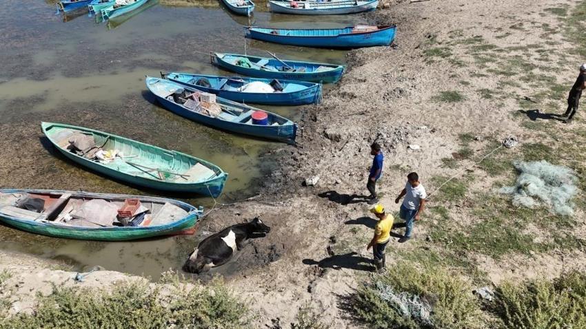 Sular çekilince gölde motorla yolculuk başladı! Beyşehir Gölü kuraklıktan can çekişiyor