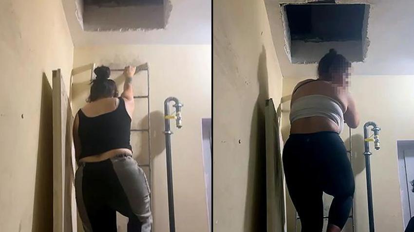 Adana'daki fuhuş operasyonunda ilginç görüntüler! Kadınlar gizli bölmeye kaçtı
