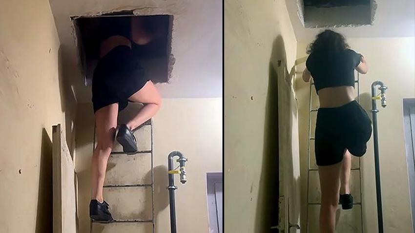 Adana'daki fuhuş operasyonunda ilginç görüntüler! Kadınlar gizli bölmeye kaçtı