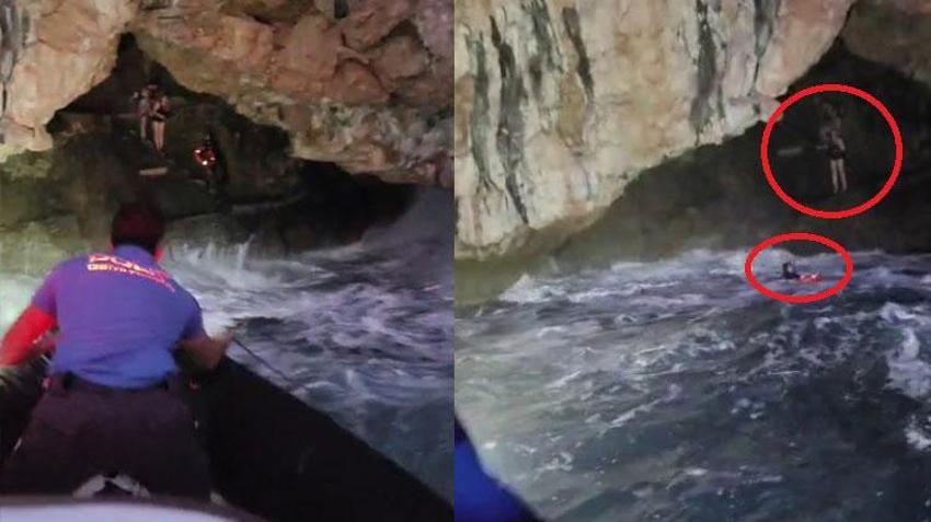 Antalya'da sığındıkları mağarada mahsur kaldılar: İtfaiye ekipleri, deniz polisi ve AFAD harekete geçti