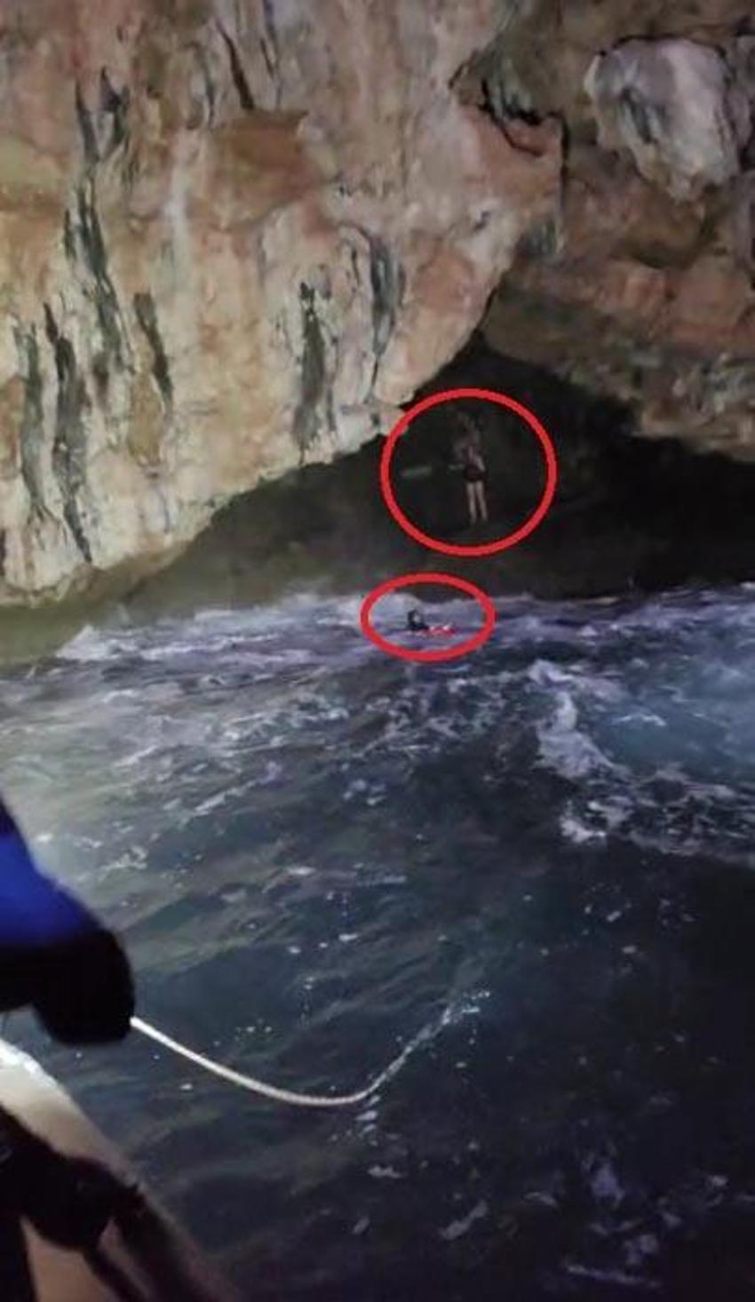 Antalya'da sığındıkları mağarada mahsur kaldılar: İtfaiye ekipleri, deniz polisi ve AFAD harekete geçti