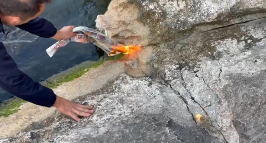 Isparta'nın Eğirdir Gölü'nden gaz fışkırdı! 'Gaz kokusu geliyordu çakmağımı çaktım kaya alev aldı'