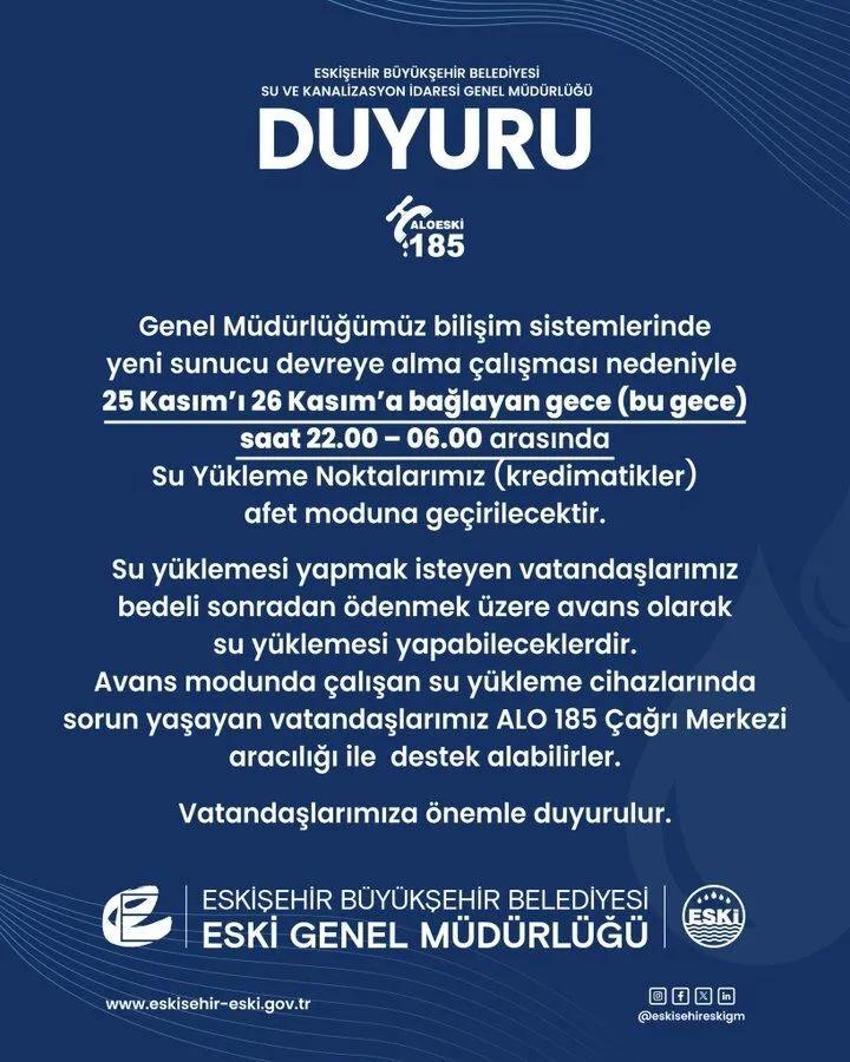 ESKİ uyardı: Eskişehir'de su yükleyecekler dikkat!