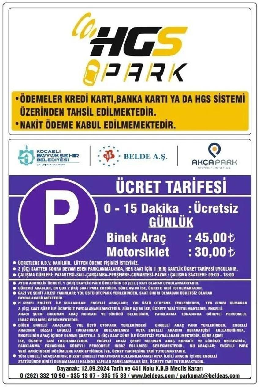 Kocaeli'de devreye alındı: Park ücretlerinde yeni dönem başladı