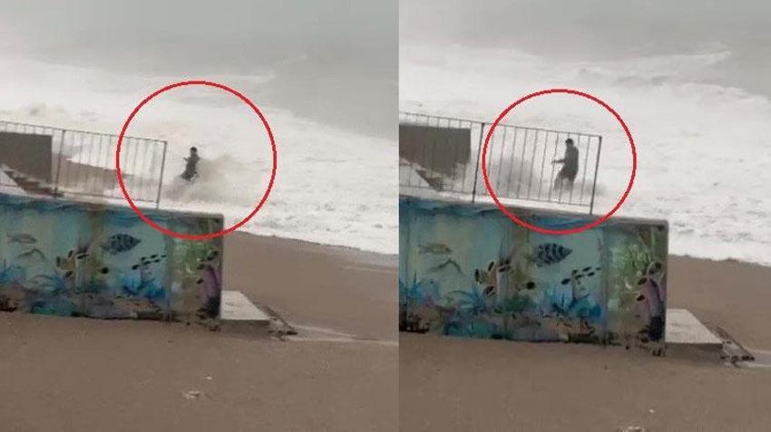 Ölümün kıyısından son anda kurtuldu! Dev dalgaların arasında kalmaktan böyle kurtuldu