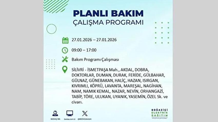 İstanbul Avrupa Yakası 27 Ocak Elektrik Kesintisi Listesi! Boğaziçi Elektrik Dağıtım (BEDAŞ) ilçe ilçe elektrik kesintisi yaşanacak noktaları açıkladı