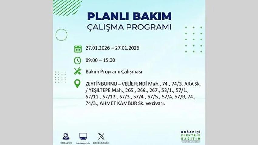 İstanbul Avrupa Yakası 27 Ocak Elektrik Kesintisi Listesi! Boğaziçi Elektrik Dağıtım (BEDAŞ) ilçe ilçe elektrik kesintisi yaşanacak noktaları açıkladı