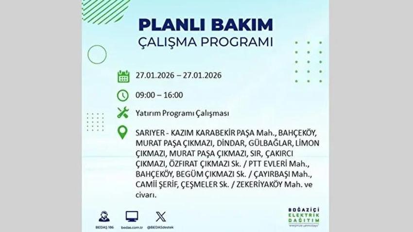 İstanbul Avrupa Yakası 27 Ocak Elektrik Kesintisi Listesi! Boğaziçi Elektrik Dağıtım (BEDAŞ) ilçe ilçe elektrik kesintisi yaşanacak noktaları açıkladı