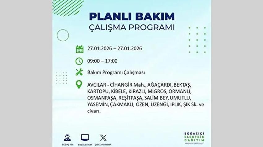 İstanbul Avrupa Yakası 27 Ocak Elektrik Kesintisi Listesi! Boğaziçi Elektrik Dağıtım (BEDAŞ) ilçe ilçe elektrik kesintisi yaşanacak noktaları açıkladı