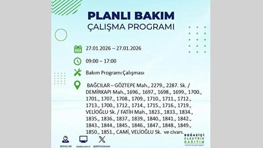 İstanbul Avrupa Yakası 27 Ocak Elektrik Kesintisi Listesi! Boğaziçi Elektrik Dağıtım (BEDAŞ) ilçe ilçe elektrik kesintisi yaşanacak noktaları açıkladı