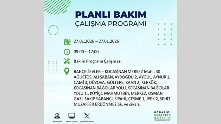 İstanbul Avrupa Yakası 27 Ocak Elektrik Kesintisi Listesi! Boğaziçi Elektrik Dağıtım (BEDAŞ) ilçe ilçe elektrik kesintisi yaşanacak noktaları açıkladı
