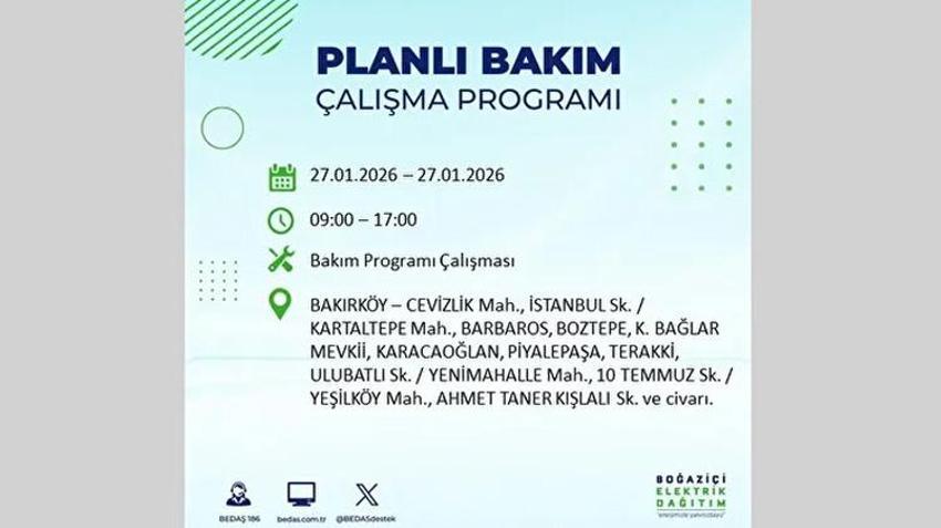 İstanbul Avrupa Yakası 27 Ocak Elektrik Kesintisi Listesi! Boğaziçi Elektrik Dağıtım (BEDAŞ) ilçe ilçe elektrik kesintisi yaşanacak noktaları açıkladı