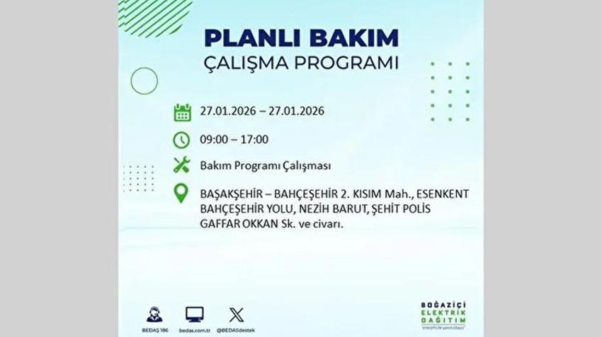 İstanbul Avrupa Yakası 27 Ocak Elektrik Kesintisi Listesi! Boğaziçi Elektrik Dağıtım (BEDAŞ) ilçe ilçe elektrik kesintisi yaşanacak noktaları açıkladı