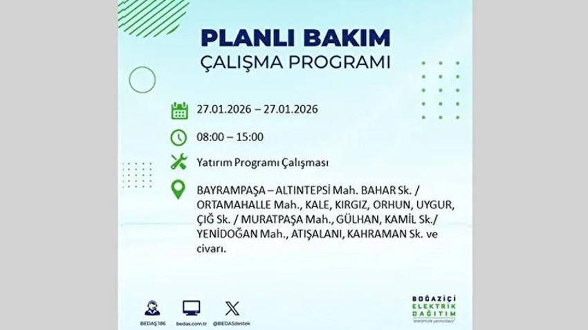 İstanbul Avrupa Yakası 27 Ocak Elektrik Kesintisi Listesi! Boğaziçi Elektrik Dağıtım (BEDAŞ) ilçe ilçe elektrik kesintisi yaşanacak noktaları açıkladı
