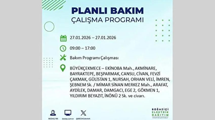 İstanbul Avrupa Yakası 27 Ocak Elektrik Kesintisi Listesi! Boğaziçi Elektrik Dağıtım (BEDAŞ) ilçe ilçe elektrik kesintisi yaşanacak noktaları açıkladı