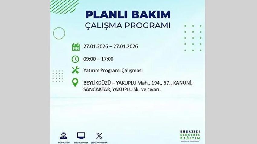 İstanbul Avrupa Yakası 27 Ocak Elektrik Kesintisi Listesi! Boğaziçi Elektrik Dağıtım (BEDAŞ) ilçe ilçe elektrik kesintisi yaşanacak noktaları açıkladı