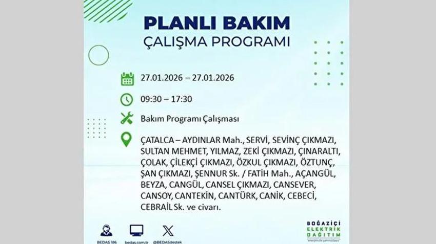 İstanbul Avrupa Yakası 27 Ocak Elektrik Kesintisi Listesi! Boğaziçi Elektrik Dağıtım (BEDAŞ) ilçe ilçe elektrik kesintisi yaşanacak noktaları açıkladı