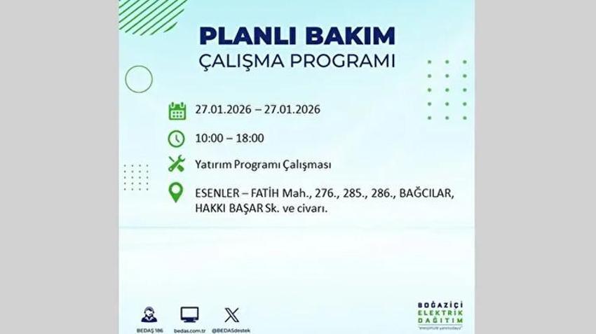 İstanbul Avrupa Yakası 27 Ocak Elektrik Kesintisi Listesi! Boğaziçi Elektrik Dağıtım (BEDAŞ) ilçe ilçe elektrik kesintisi yaşanacak noktaları açıkladı