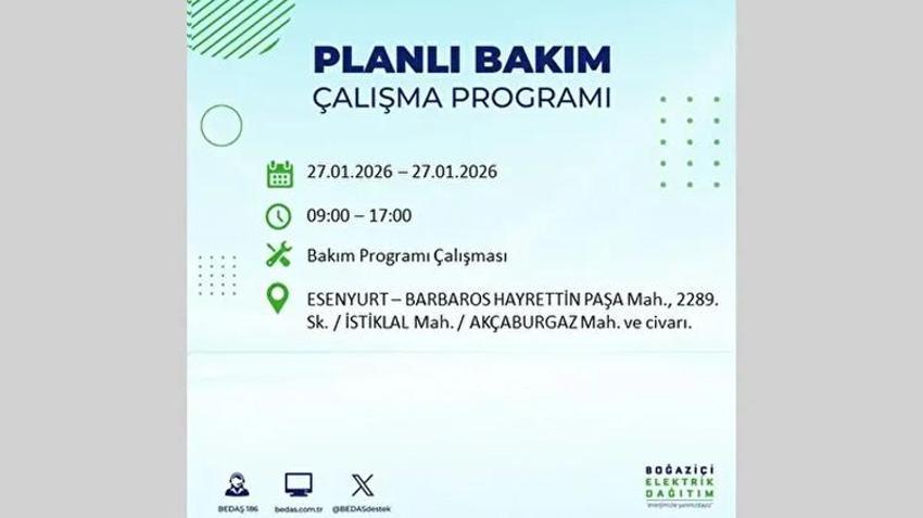 İstanbul Avrupa Yakası 27 Ocak Elektrik Kesintisi Listesi! Boğaziçi Elektrik Dağıtım (BEDAŞ) ilçe ilçe elektrik kesintisi yaşanacak noktaları açıkladı