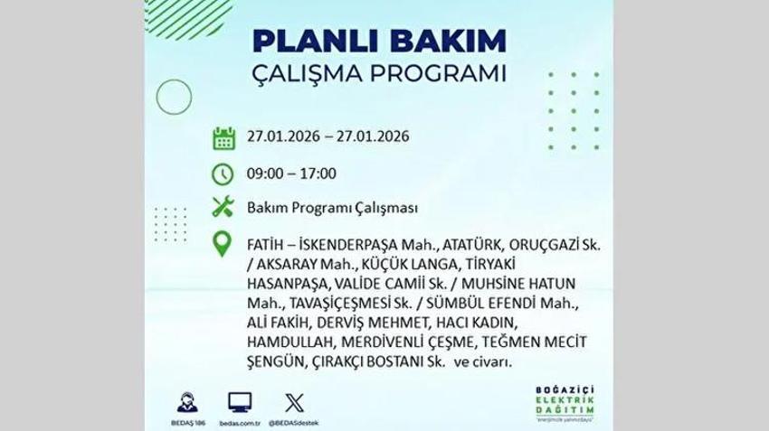 İstanbul Avrupa Yakası 27 Ocak Elektrik Kesintisi Listesi! Boğaziçi Elektrik Dağıtım (BEDAŞ) ilçe ilçe elektrik kesintisi yaşanacak noktaları açıkladı