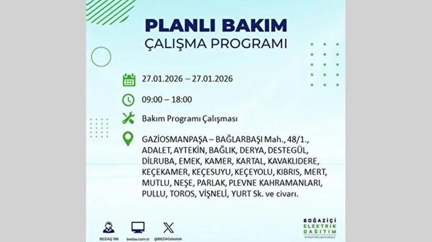 İstanbul Avrupa Yakası 27 Ocak Elektrik Kesintisi Listesi! Boğaziçi Elektrik Dağıtım (BEDAŞ) ilçe ilçe elektrik kesintisi yaşanacak noktaları açıkladı