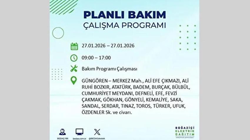 İstanbul Avrupa Yakası 27 Ocak Elektrik Kesintisi Listesi! Boğaziçi Elektrik Dağıtım (BEDAŞ) ilçe ilçe elektrik kesintisi yaşanacak noktaları açıkladı