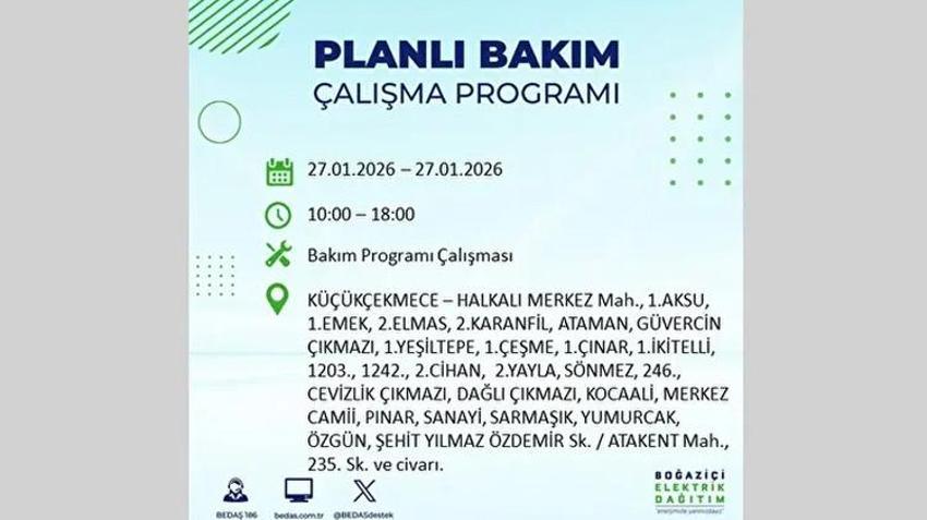 İstanbul Avrupa Yakası 27 Ocak Elektrik Kesintisi Listesi! Boğaziçi Elektrik Dağıtım (BEDAŞ) ilçe ilçe elektrik kesintisi yaşanacak noktaları açıkladı